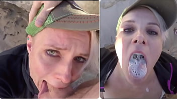Public Cum Swallow After Balls Deep Deepthroat Blowjob On The Beach free video